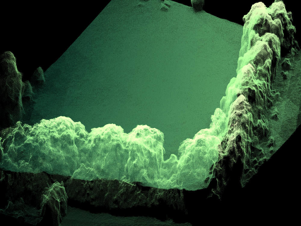 Shaded-relief elevation model, the height range of the site picked out in orange against the green ground surface